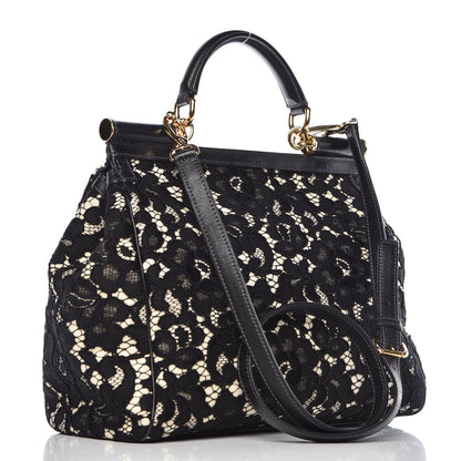 Dolce & Gabbana Calfskin Lace Large Miss Sicily Satchel Black 4 of 9