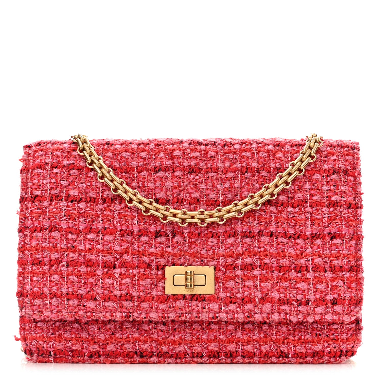 Chanel Tweed Quilted Reissue Wallet On Chain WOC Red Pink Multicolor 1 of 10