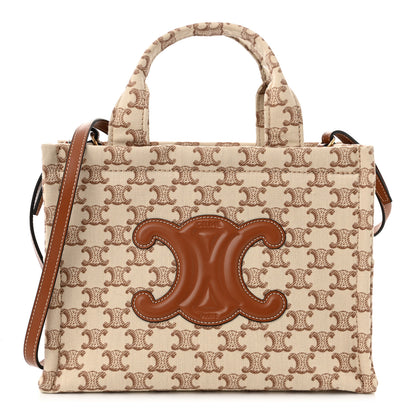 Celine Canvas Calfskin Triomphe Print Small Cabas Thais White 1 of 9