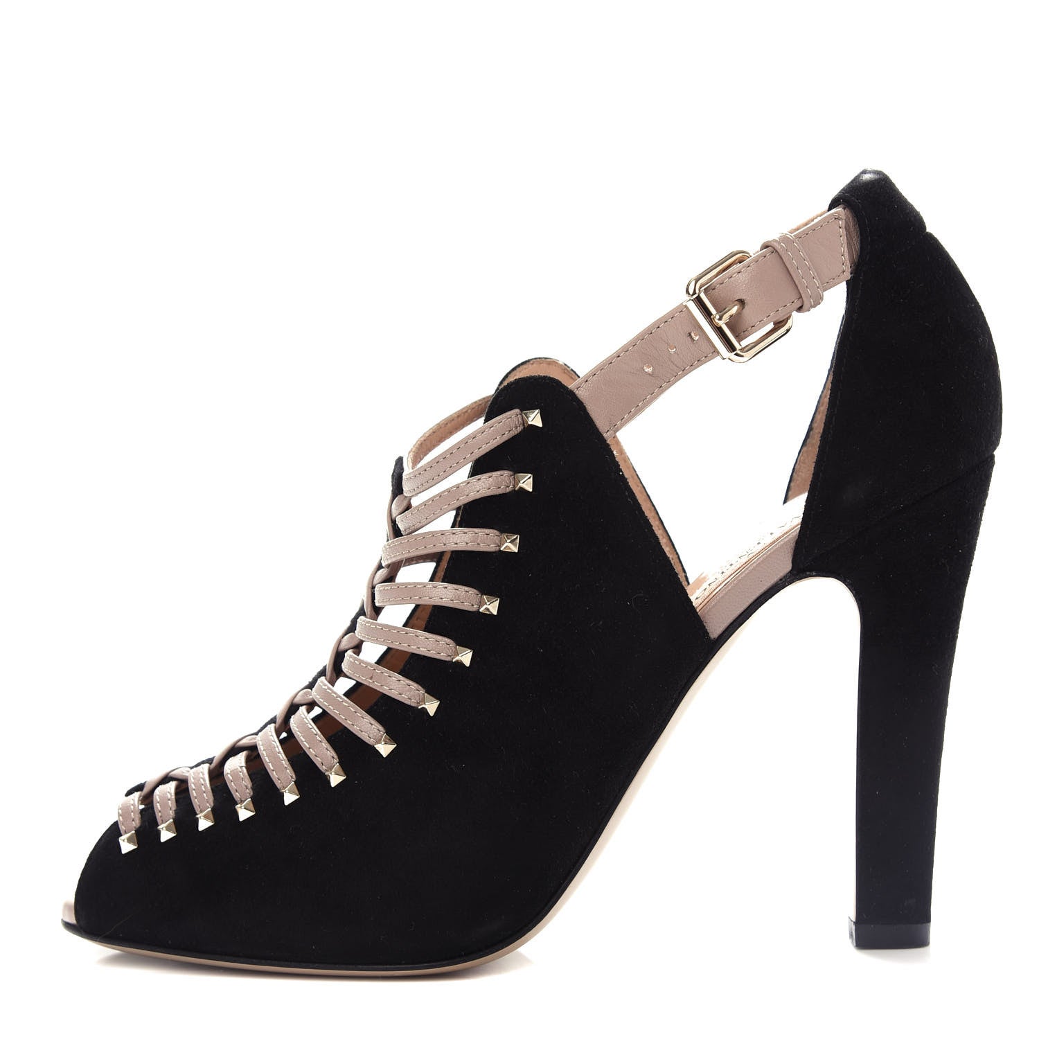 Valentino Garavani Suede Rockstud Caged Sandals 37 Black 1 of 10