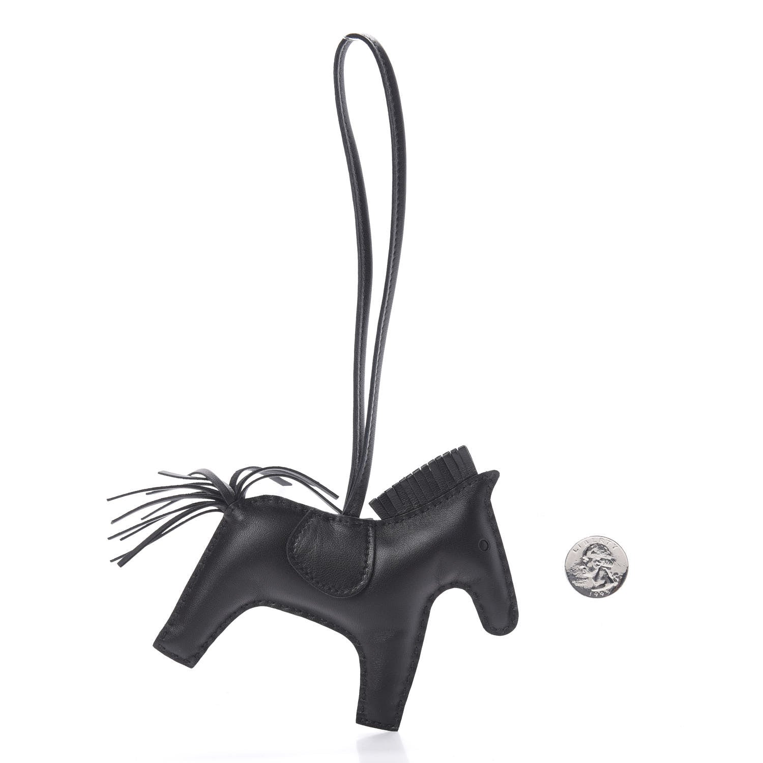 Hermes Milo Lambskin Grigri Rodeo Horse Bag Charm MM So Black 2 of 5