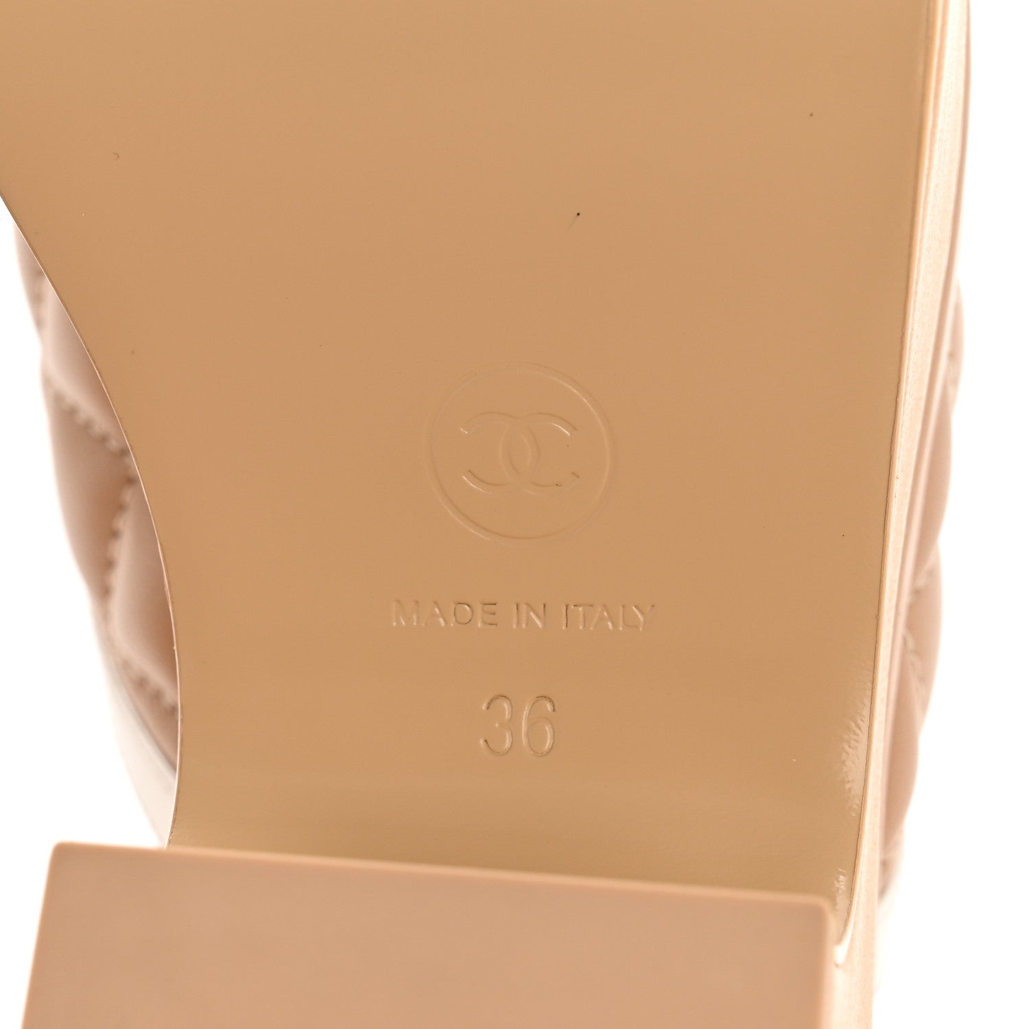 Chanel Lambskin Patent Quilted CC Platform Sandals 36 Beige White