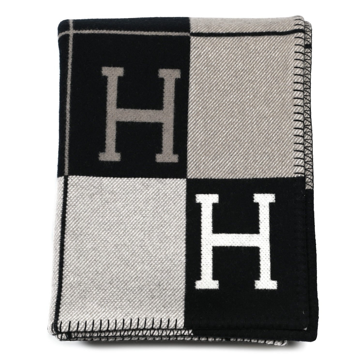 Hermes Wool Cashmere Avalon III Blanket Ecru Black 1 of 3