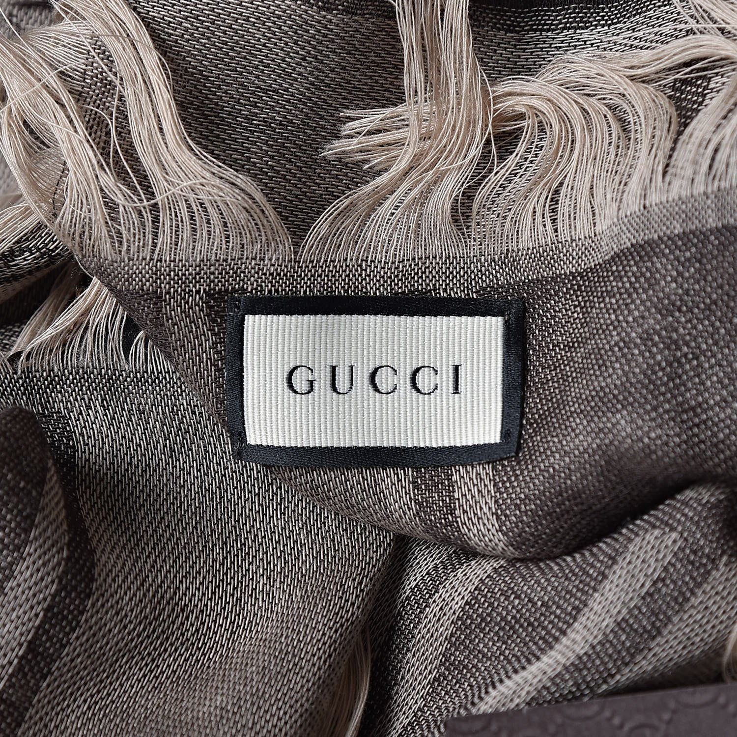Gucci Wool Silk Monogram Fringe Shawl Beige Dark Brown 3 of 4