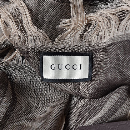 Gucci Wool Silk Monogram Fringe Shawl Beige Dark Brown 3 of 4