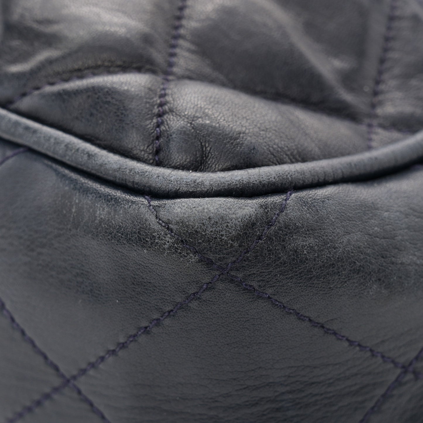 Lambskin Quilted Shoulder Bag Navy Blue