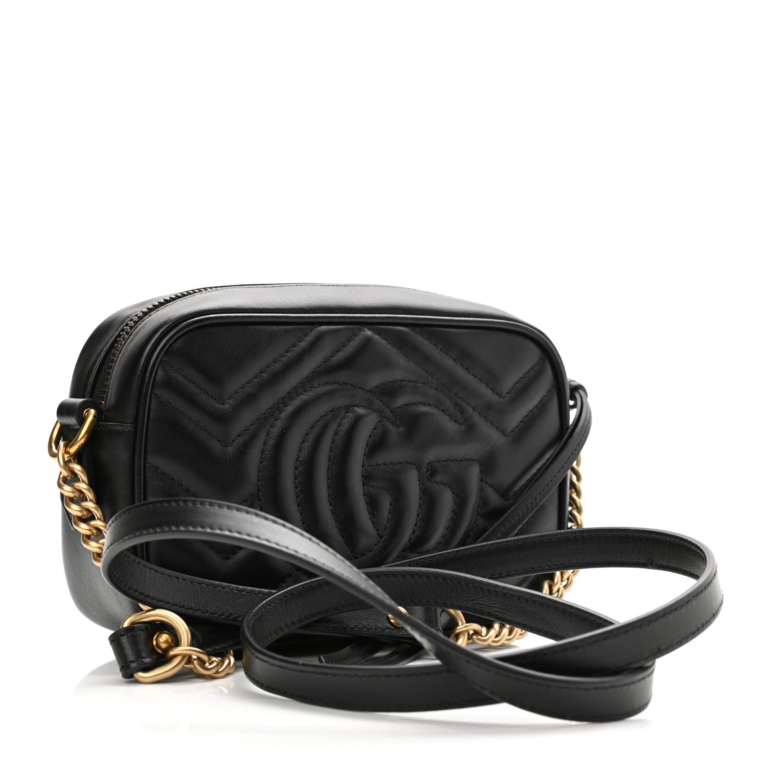 Gucci Calfskin Matelasse Mini GG Marmont Chain Shoulder Bag Black 3 of 11