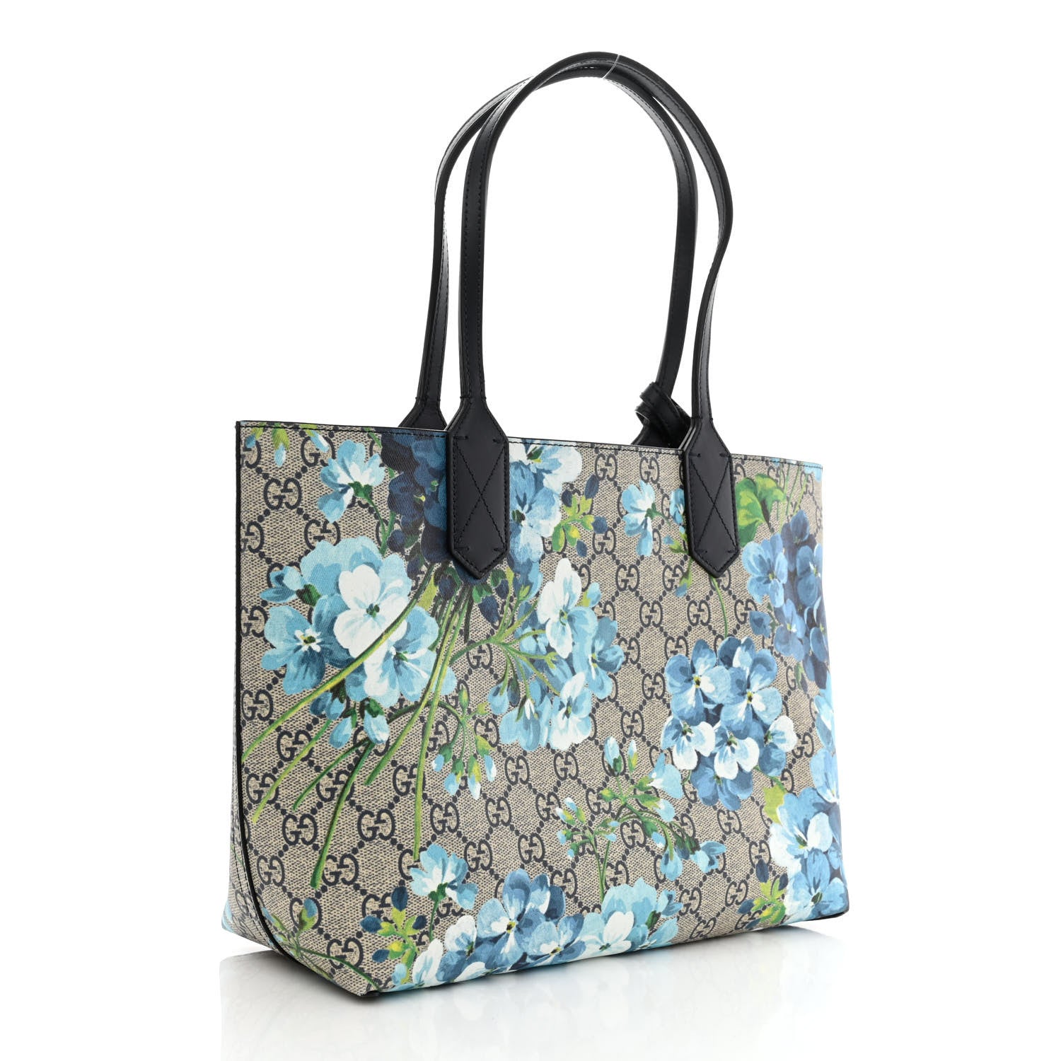 Gucci GG Supreme Monogram Blooms Small Reversible Tote Beige Blue Navy 3 of 17