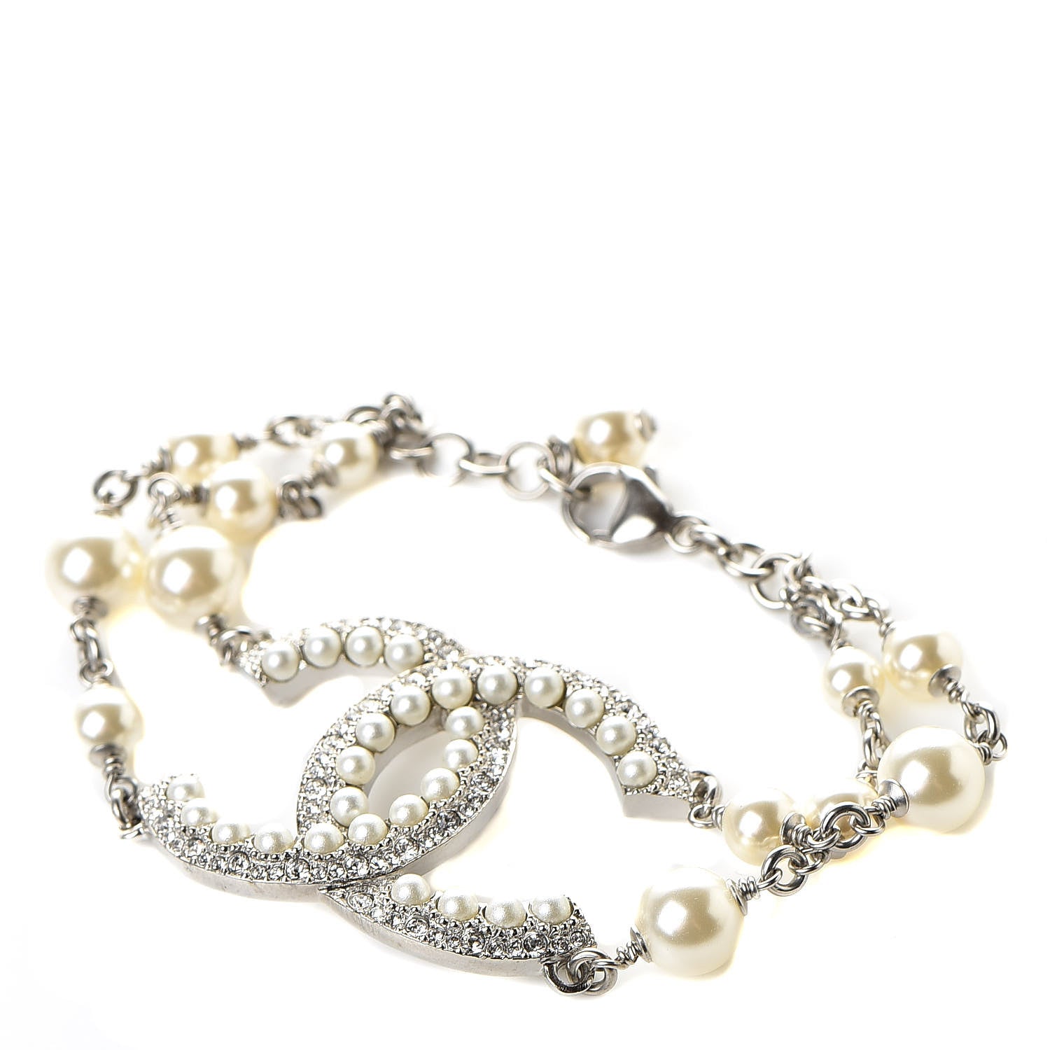 Chanel Pearl Crystal CC Bracelet Silver 1 of 4