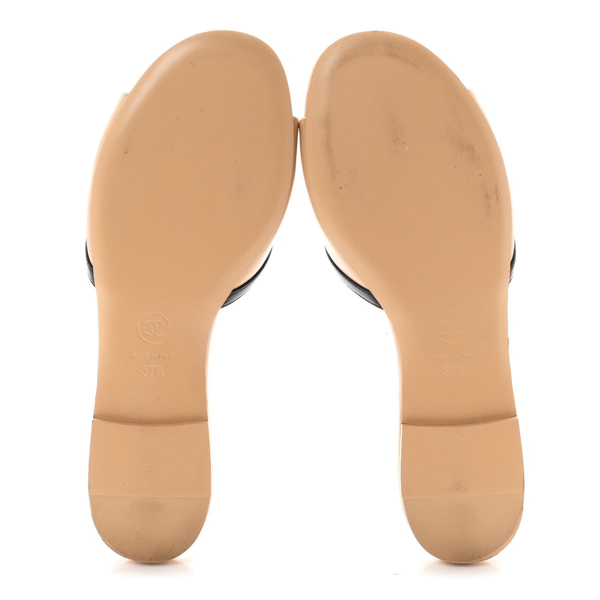 Lambskin CC Cutout Sandal Mules 37.5 Beige Black