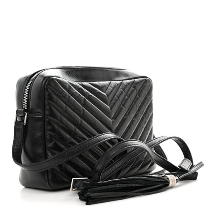 Saint Laurent Cracked Shiny Calfskin Matelasse Monogram Lou Camera Bag Black 3 of 11