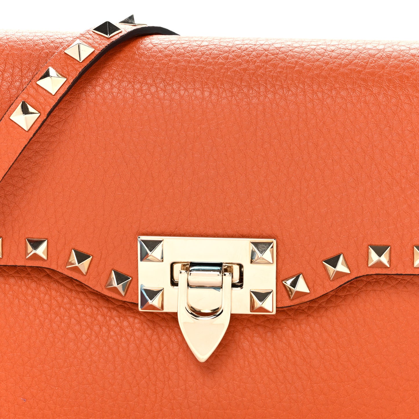 Pebbled Calfskin Medium Rockstud Flip Lock Crossbody Bag Orange