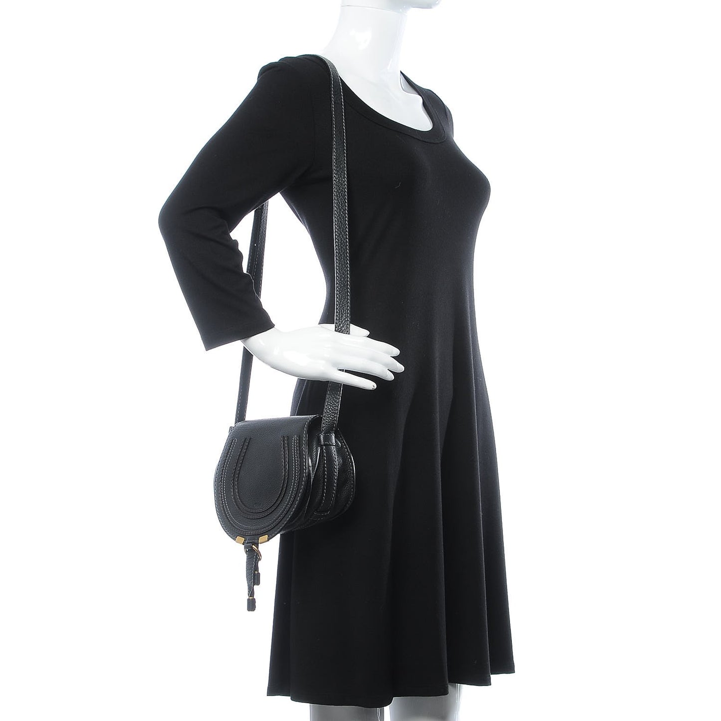 Calfskin Mini Marcie Round Crossbody Bag Black