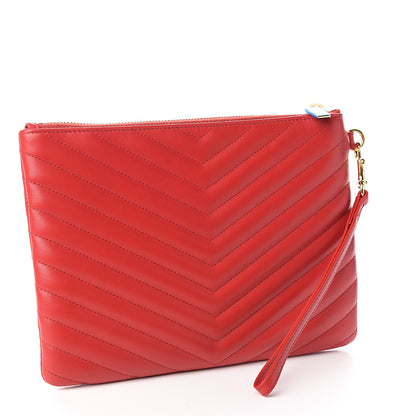 Saint Laurent Calfskin Matelasse Chevron Monogram A5 Wristlet Red 2 of 7