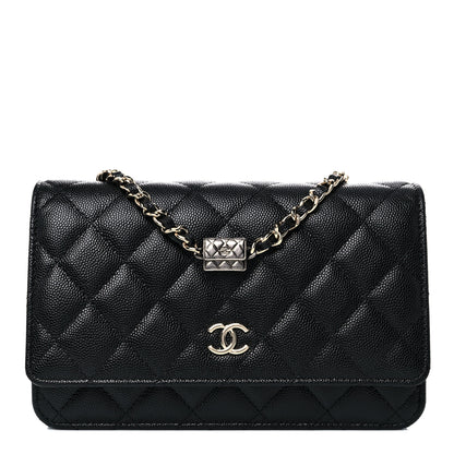 Chanel Caviar Quilted Wallet With Charms On Chain WOC Black 1 of 14