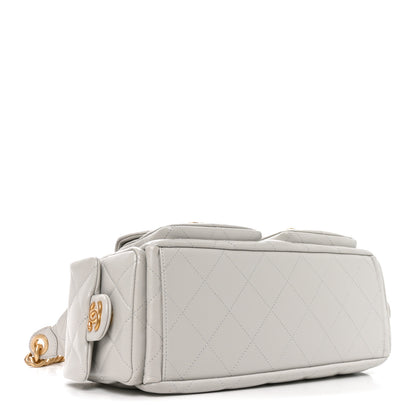 Chanel Shiny Lambskin Quilted Large Trendy Pockets Hobo Light Grey 3 of 9