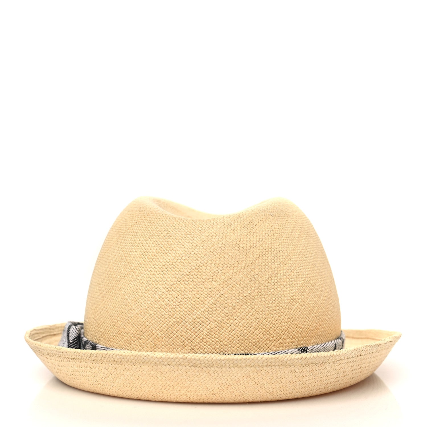 Chanel Straw CC Fedora Hat M Beige White Black 5 of 7