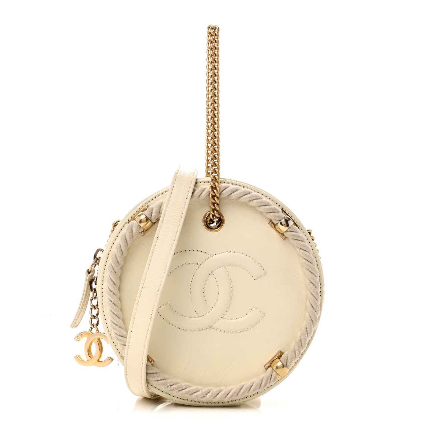 Crumpled Calfskin Cotton Small En Vogue Round Bag White