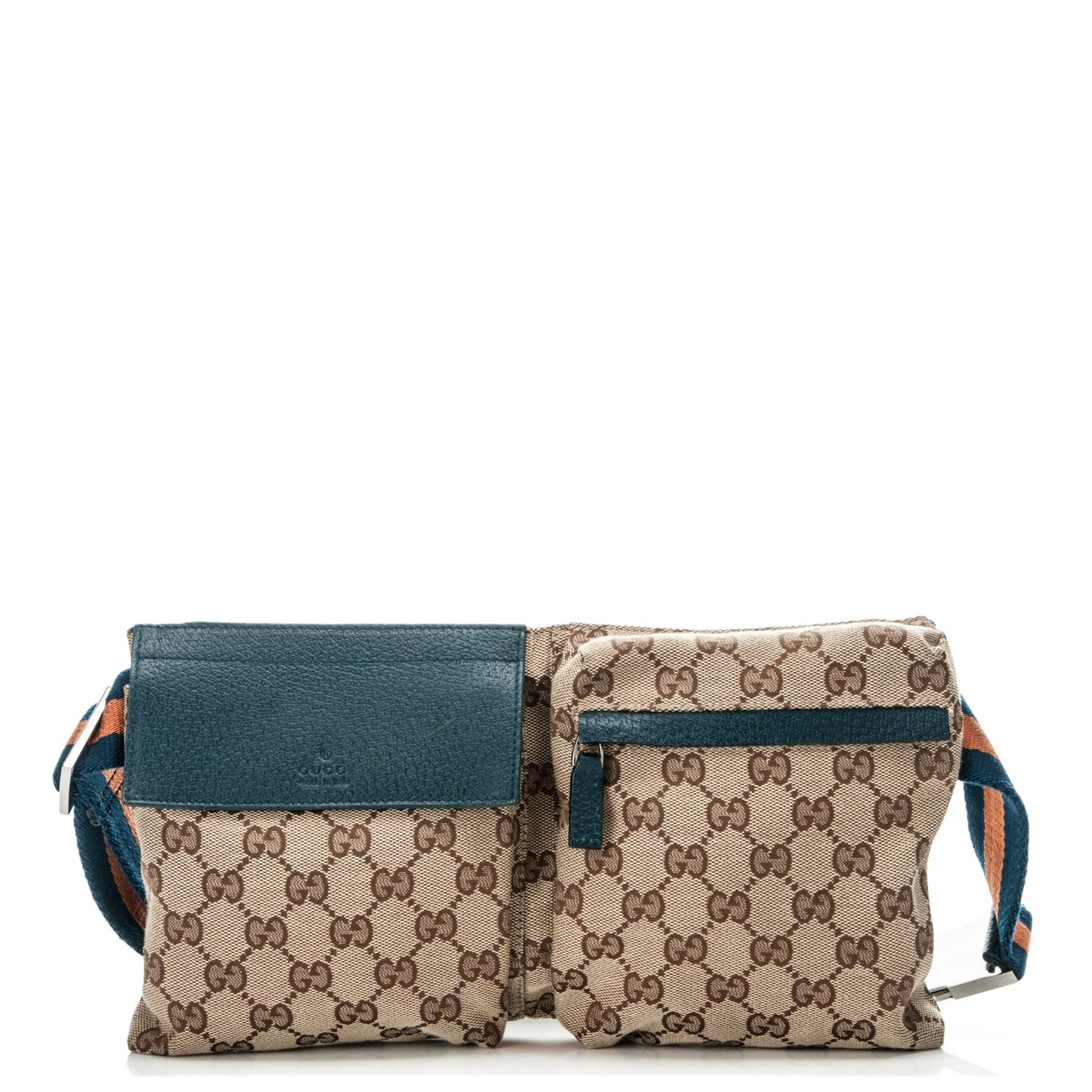 GG Monogram Web Double Pocket Belt Bag Turquoise