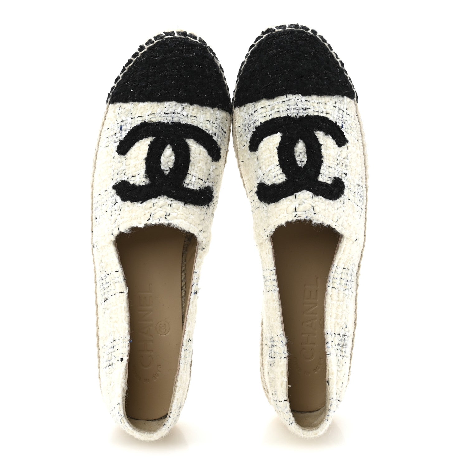 Chanel Tweed CC Espadrilles 39 Ecru White Blue Black 2 of 10