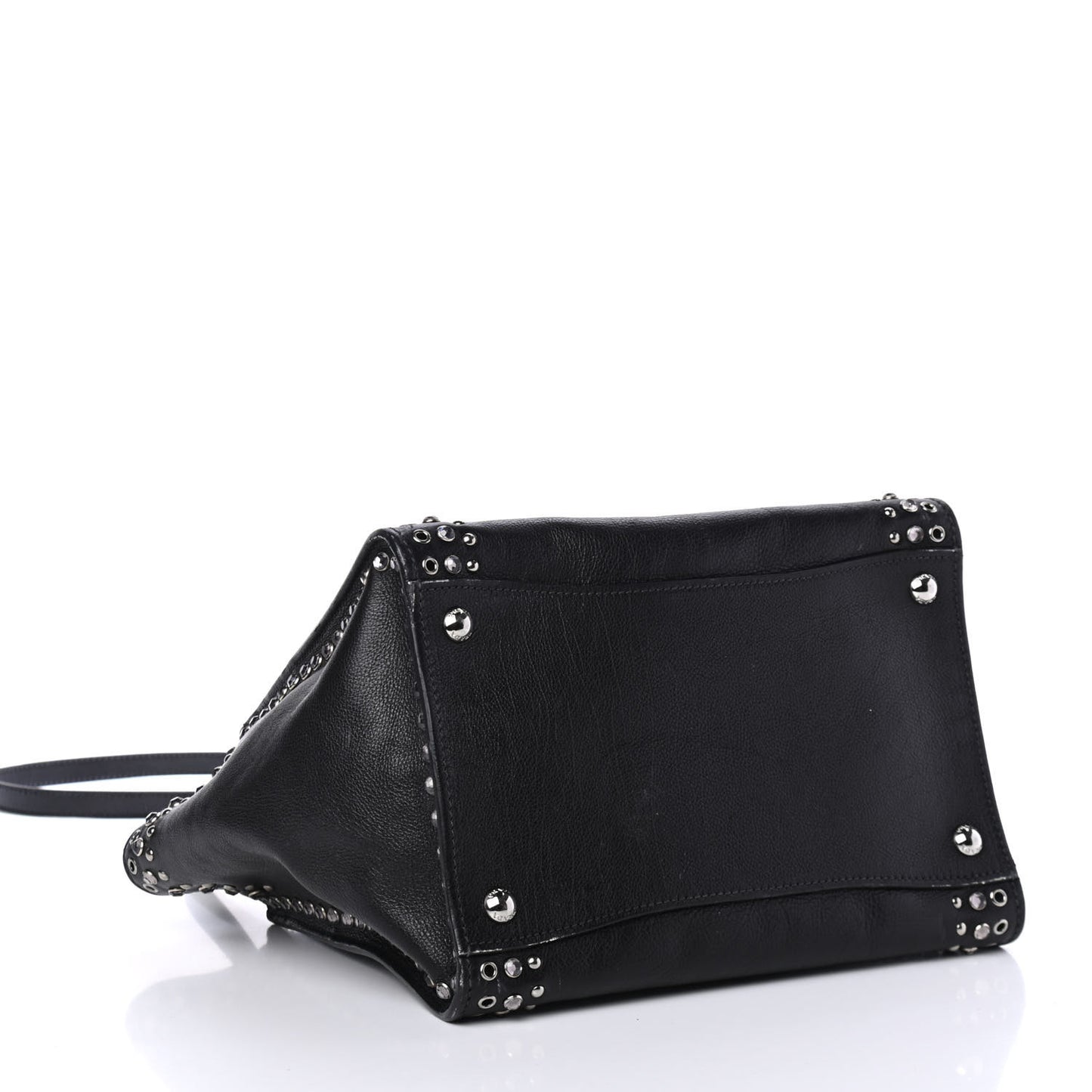 Glace Calf Crystal Studded Crystal Twin Pocket Tote Black