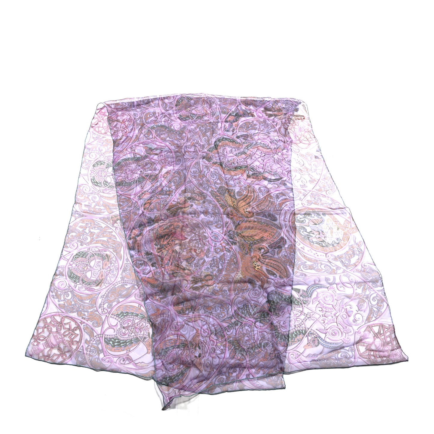 Silk Mousseline Imprimee La Charmante Aux Animaux Stole Rose Mauve Turquoise