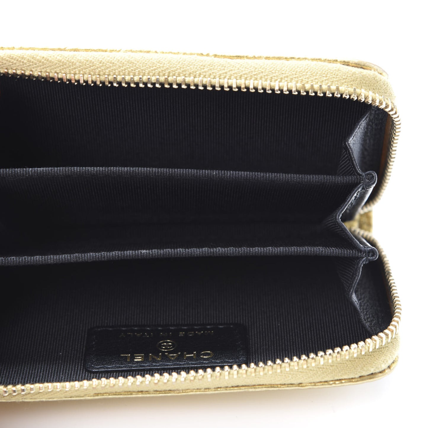 Metallic Calfskin Crocodile Embossed Cocodile Zip Coin Case Gold