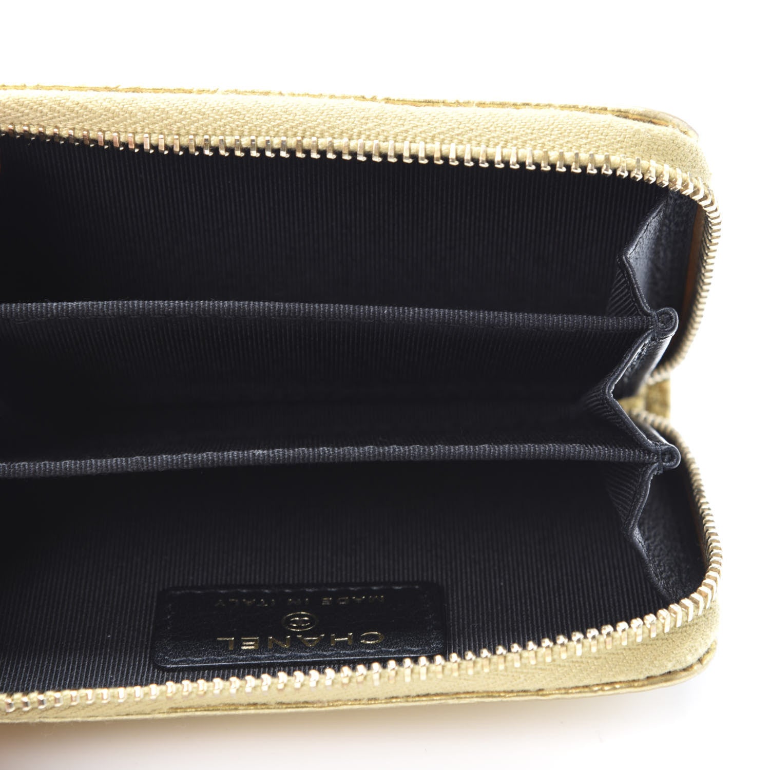 Chanel Metallic Calfskin Crocodile Embossed Cocodile Zip Coin Case Gold 5 of 10