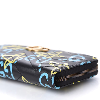 Gucci Calfskin Matelasse GucciGhost GG Marmont Zip Around Wallet Black New Acquamarine 9 of 10