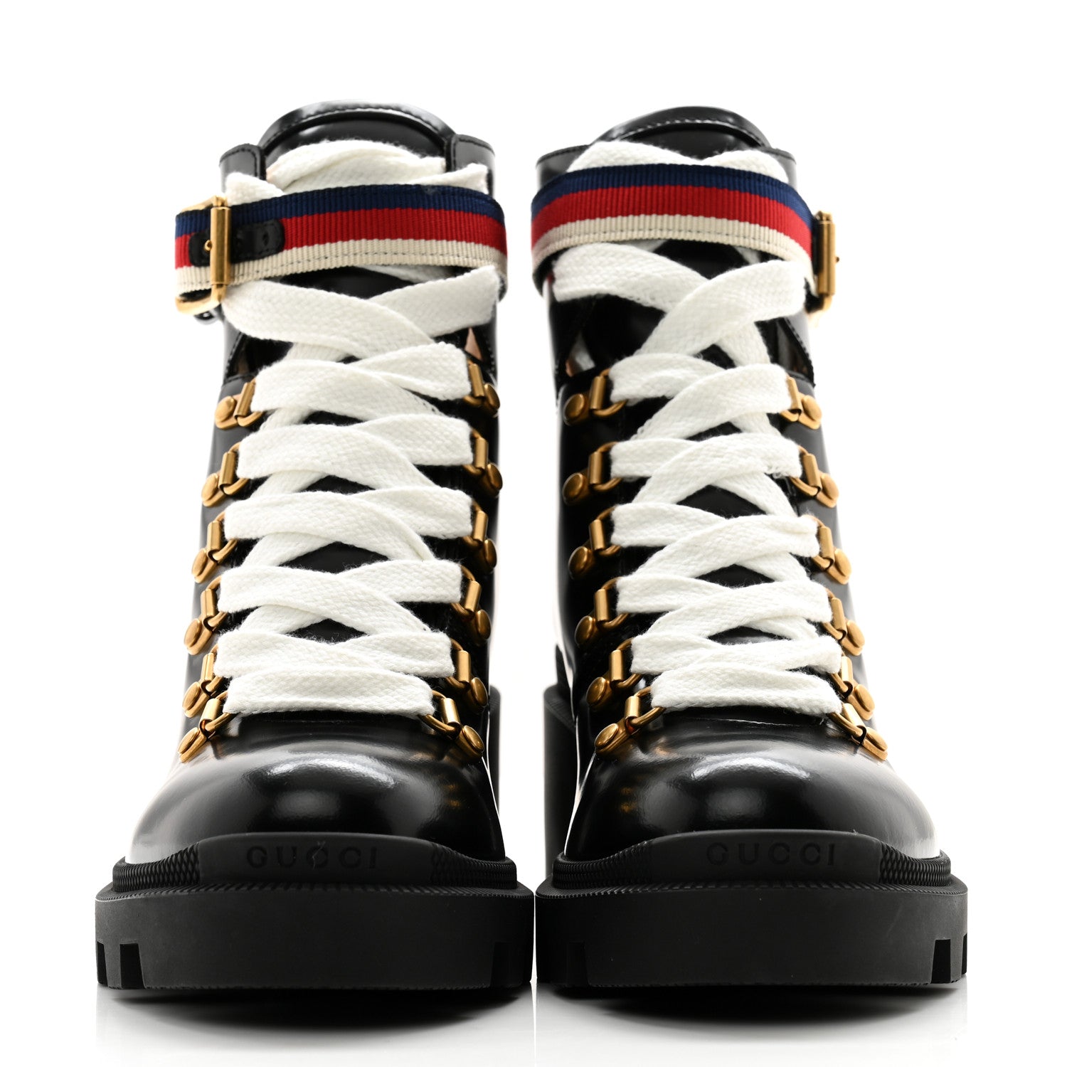 Gucci Calfskin Sylvie Web Womens Lace Up Combat Boots 36 Black 2 of 11