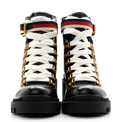 Gucci Calfskin Sylvie Web Womens Lace Up Combat Boots 36 Black 2 of 11