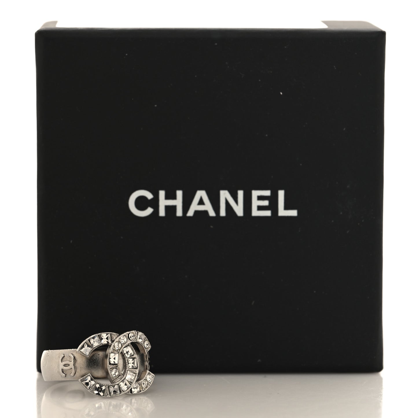 Crystal Baguette CC Logo Ring 54 7 Silver