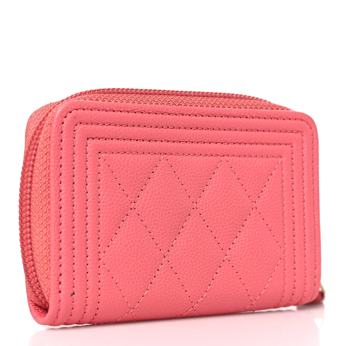 Caviar Quilted Boy Zip Around Coin Purse Wallet Pink