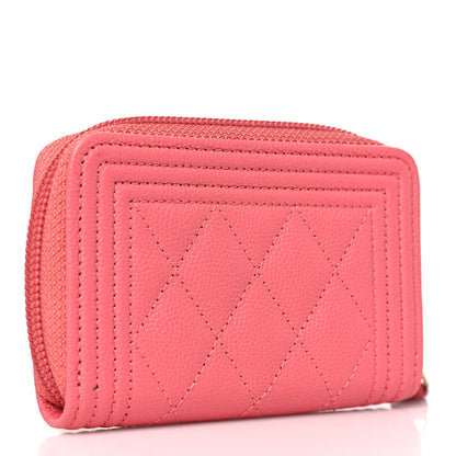 Chanel Caviar Quilted Boy Zip Around Coin Purse Wallet Pink 3 of 8