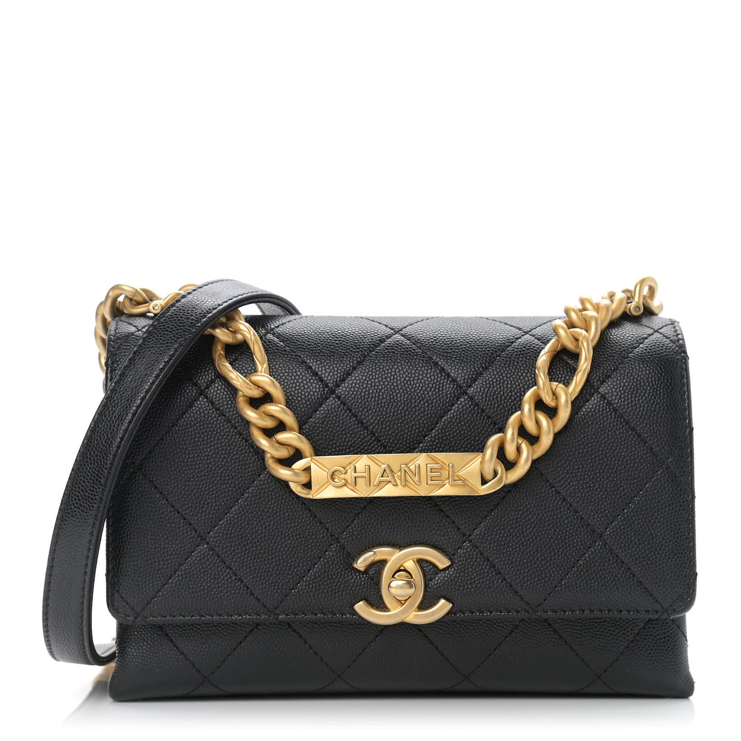 Caviar Quilted Mini Bracelet On Chain Flap Black