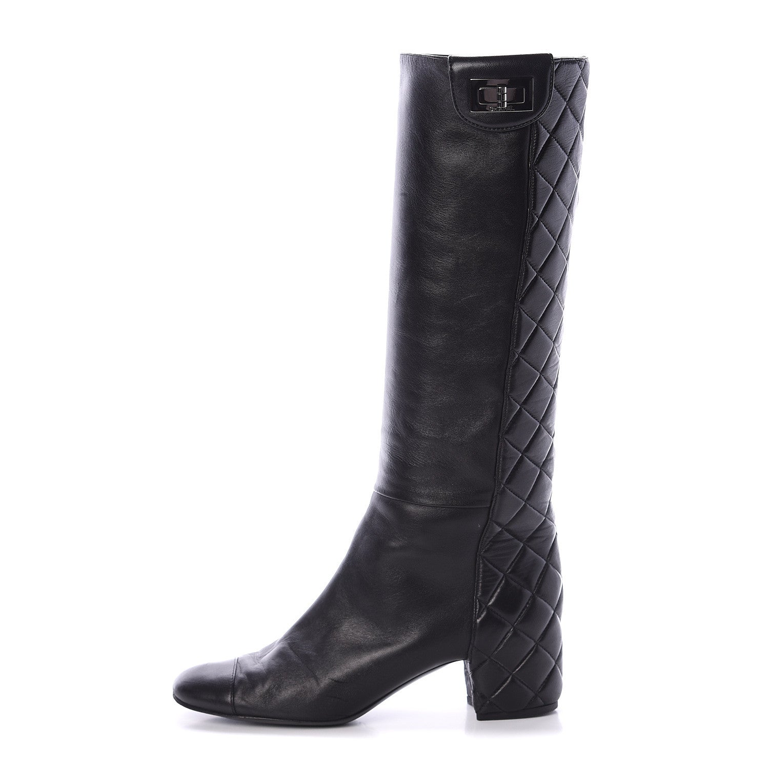 Chanel Lambskin Quilted Reissue Knee High Tall Boots 39 Black 1 of 6