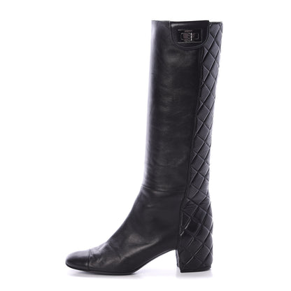 Chanel Lambskin Quilted Reissue Knee High Tall Boots 39 Black 1 of 6