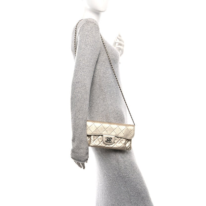 Chanel Metallic Calfskin Quilted Flap Clutch With Chain Light Gold 2 of 10