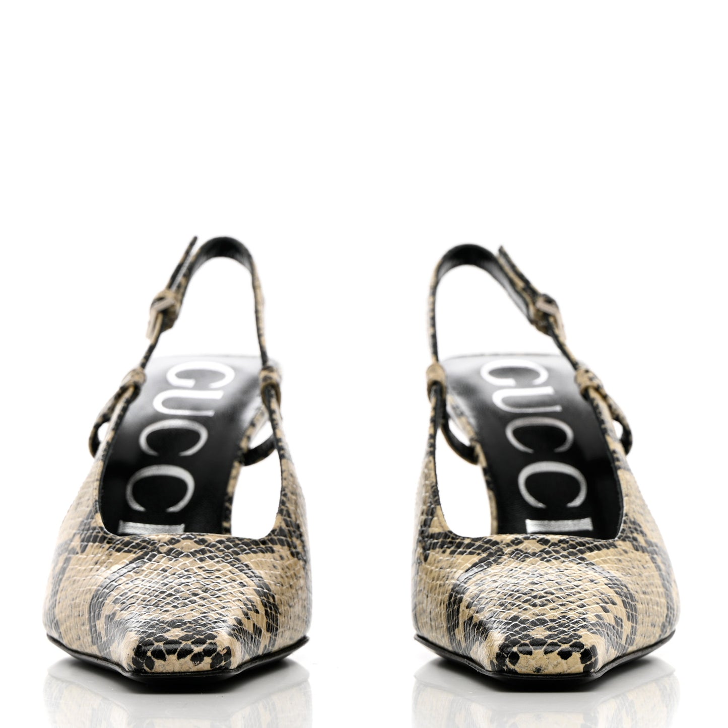 Calfskin Python Print Square G 75mm Slingback Pumps 35.5 Beige Avana