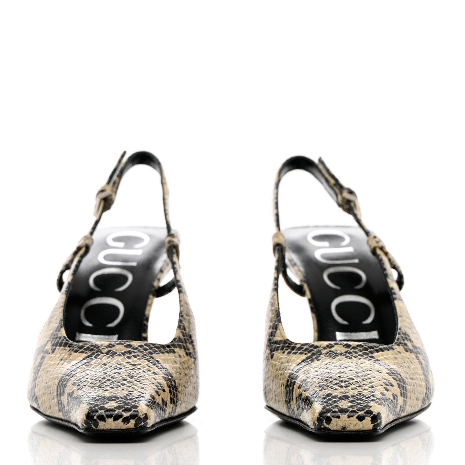 Gucci Calfskin Python Print Square G 75mm Slingback Pumps 35.5 Beige Avana 2 of 11