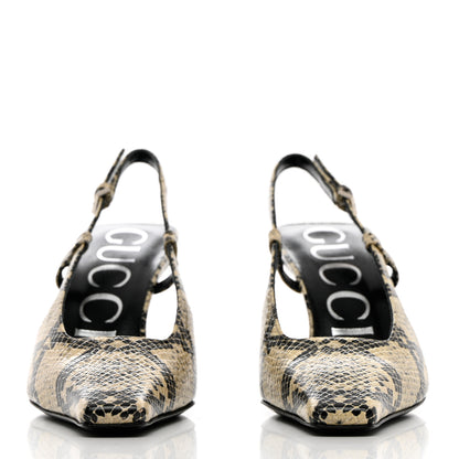 Gucci Calfskin Python Print Square G 75mm Slingback Pumps 35.5 Beige Avana 2 of 11
