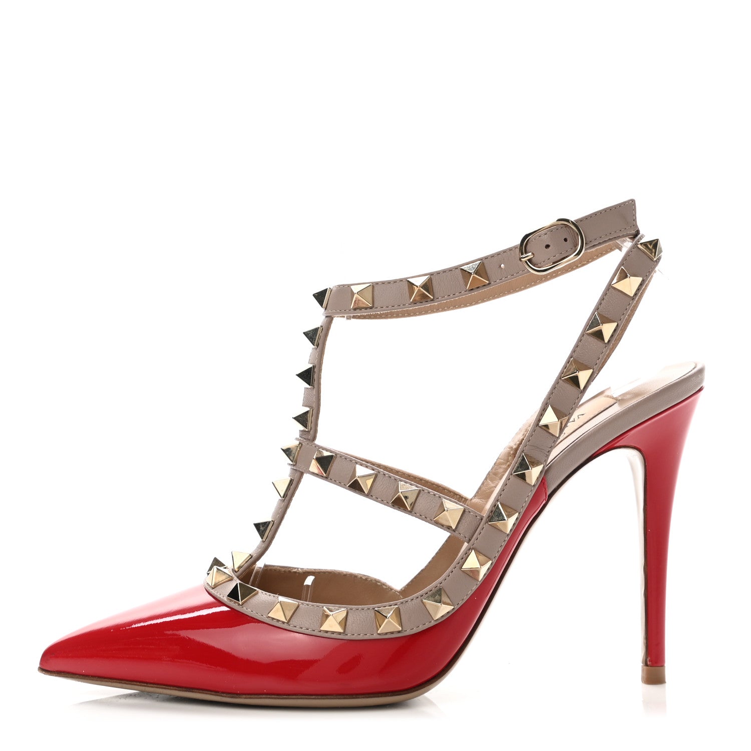 Valentino Garavani Patent Nappa Rockstud Ankle Strap 100mm Pumps 36.5 Rosso Valentino Poudre 1 of 9