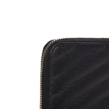 Saint Laurent Grain De Poudre Matelasse Chevron Monogram Zip Around Wallet Black 9 of 11