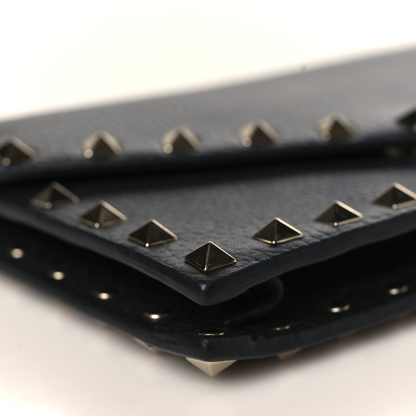 Pebbled Calfskin Rockstud Envelope Wallet on Chain Black