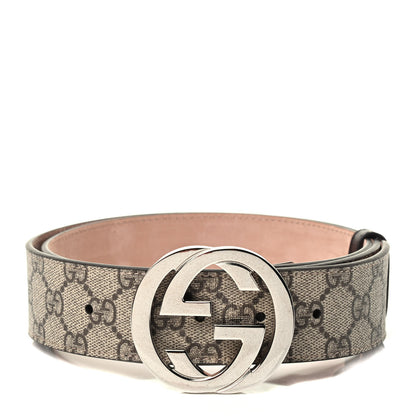 Gucci GG Supreme Monogram Selleria Calfskin Interlocking G 40mm Belt 95 38 Beige Ebony Cocoa 1 of 3