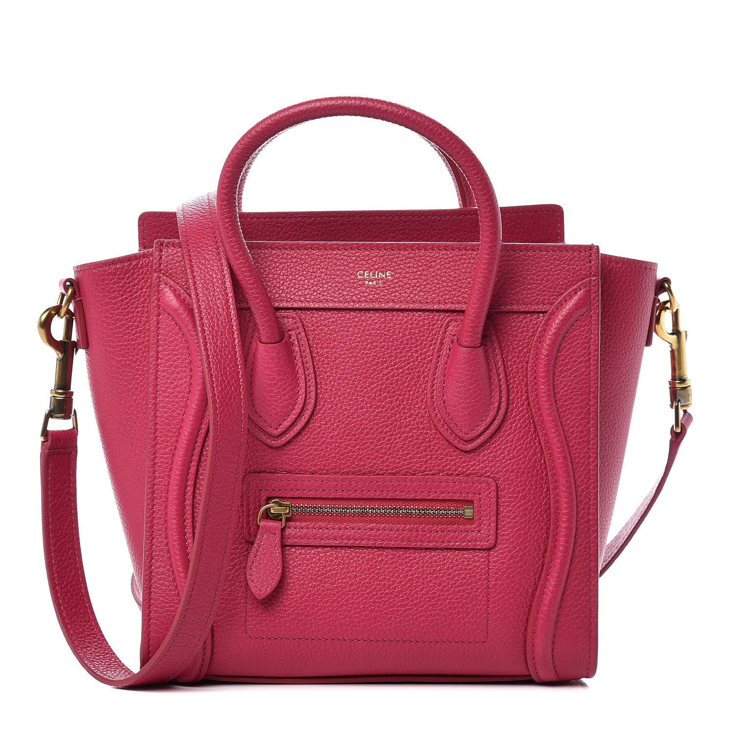 Celine Drummed Calfskin Nano Luggage Fuchsia 1 of 10