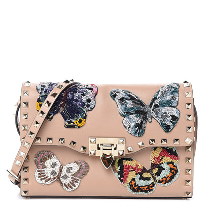 Valentino Garavani Calfskin Butterfly Embroidered Medium Rockstud Flip Lock Crossbody Bag Skin Sorbet 1 of 14