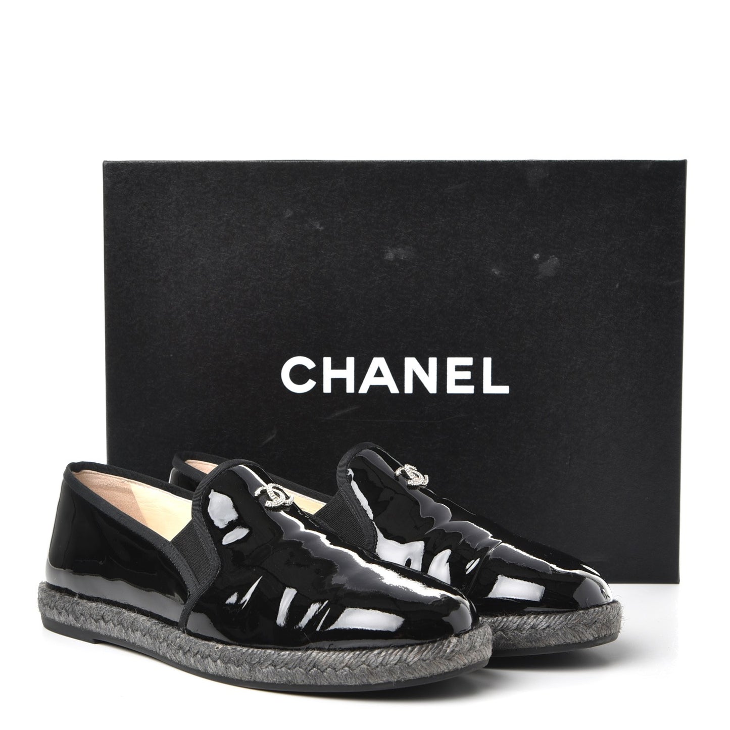 Patent Calfskin CC Mocassin Loafer Espadrilles 38 Black