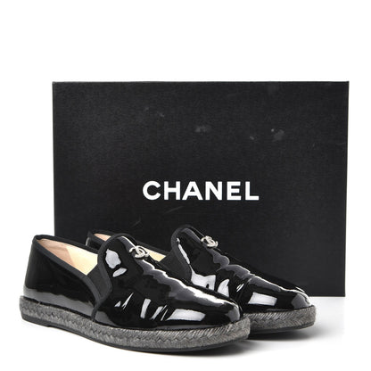 Chanel Patent Calfskin CC Mocassin Loafer Espadrilles 38 Black 10 of 10