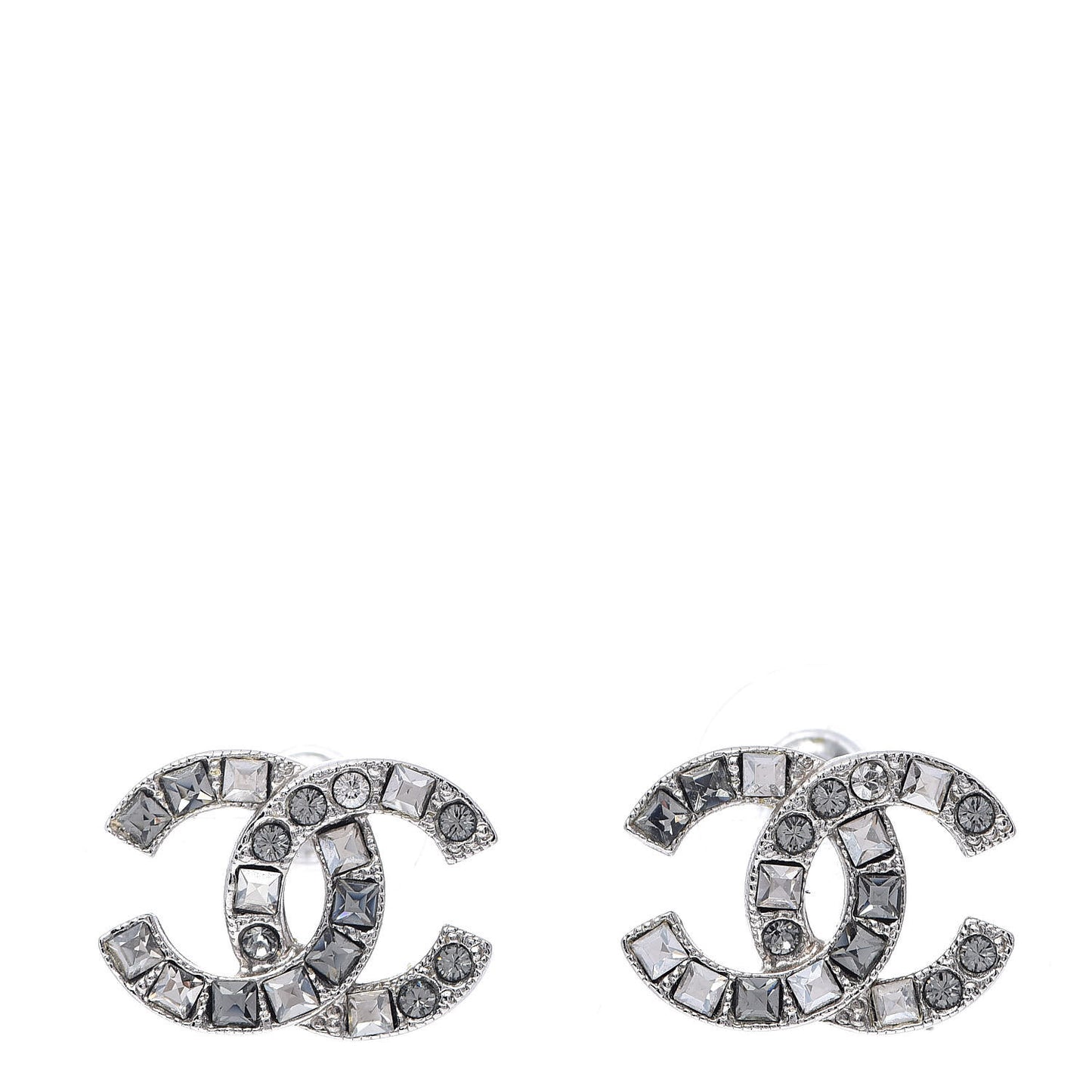 Baguette Crystal CC Earrings Silver